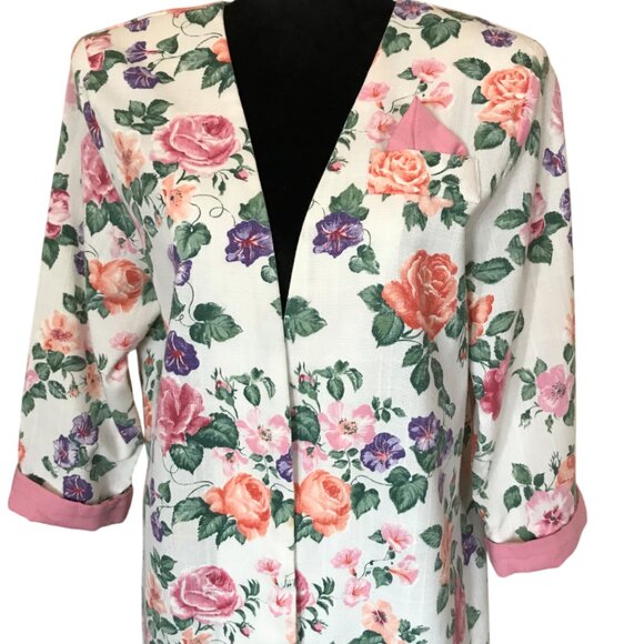 Special Thyme 80s Floral Jacket, Size 14: Vintage Lightweight Flowery Blazer - Picture 7 of 12